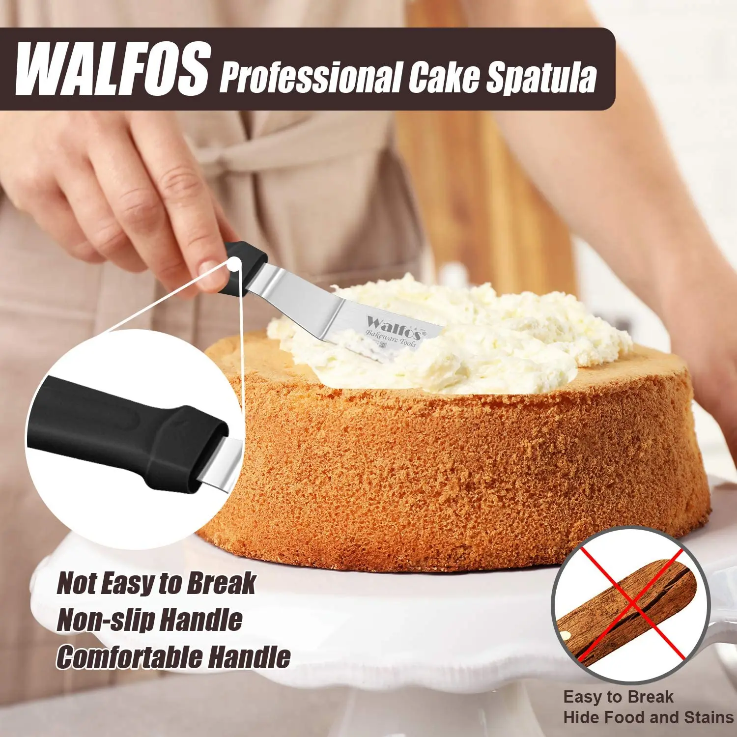 Walfos Stainless Steel Cake Spatula Butter Cream Icing Frosting Knife for Cake Smoother Kitchen Pastry Fondant Decoration Tools