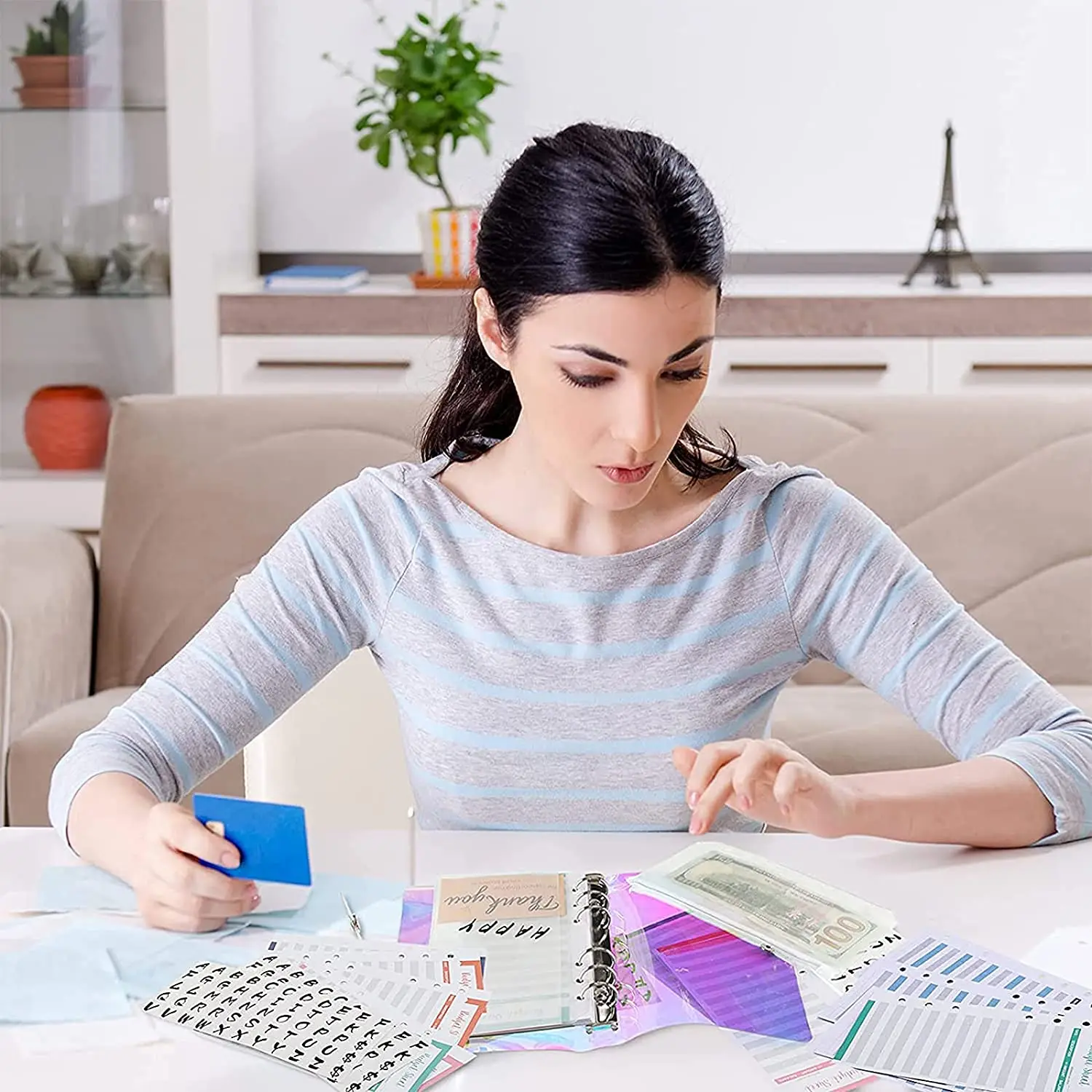 A6 Rainbow PVC Binder Notebook Cash Envelope Organizer, with 12 Pack Binder Pockets ,12 Expense Budget Sheet & Label Stickers