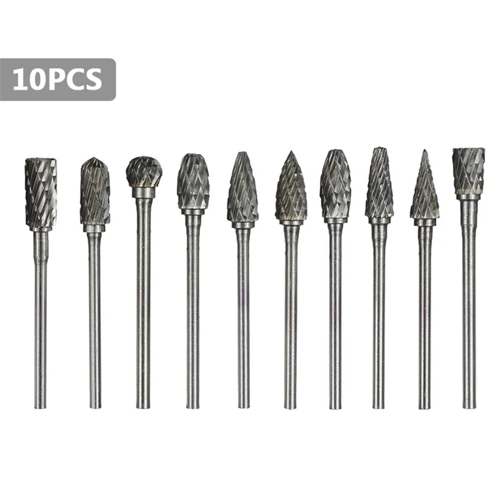 10pcs Tungsten Carbide Cutter Shank 3.175mm Double-cut Rotary Files