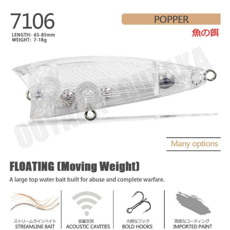 Blank Unpainted Lure Popper Isca Artificial Weights 7-18g Floating Kit Pesca Winter Sea Fishing Accessories Wobblers Pike Leurre