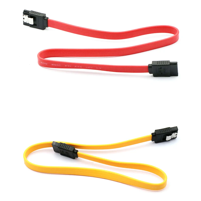 SATA data cable 40cm/1m SATA2.0 serial 7pin to 7pin harddisk cable straight plug 90 degree angle SATA cable red yellow with clip