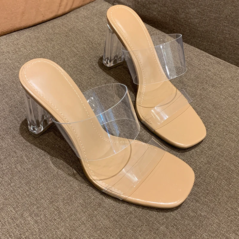 Transparent high heels 2020 summer word with transparent high heels women sandals thick heel crystal heel sexy sandals