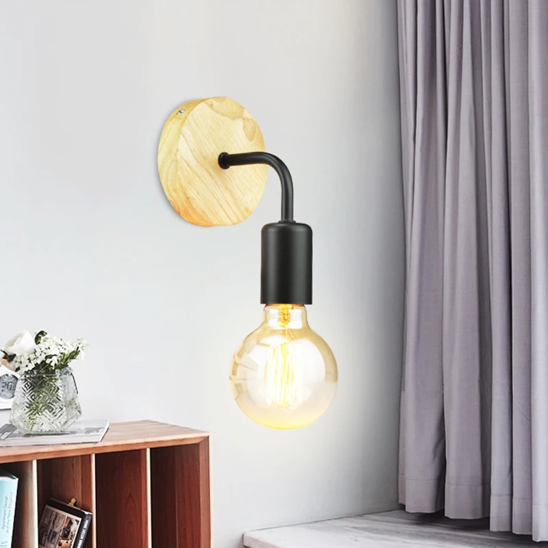 Ściana z drewna lampa Vintage kinkiet E27 110V 220V lampki nocne kinkiet lampa Retro wystrój przemysłowy jadalnia oświetlenie do sypialni