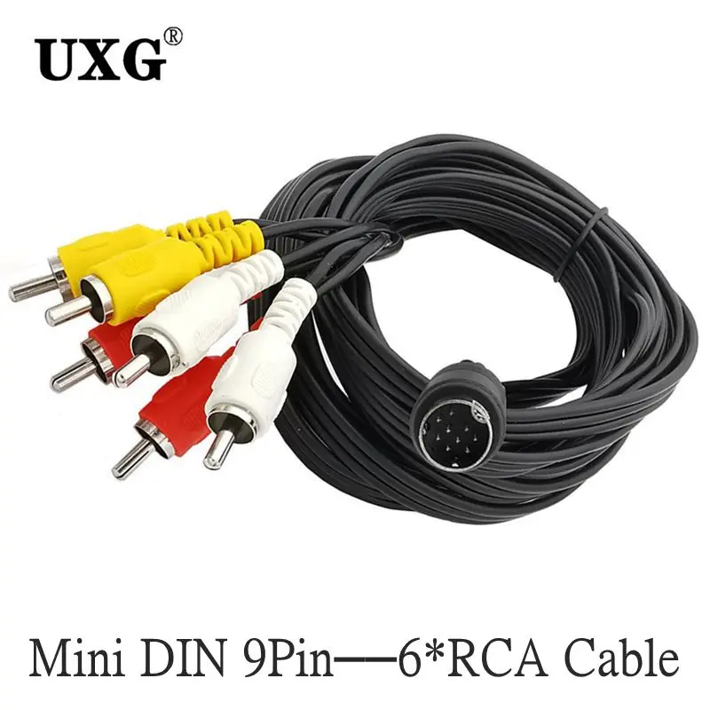 Mini DIN 9Pin to 6 RCA mini DIN 9-pin Male to 6RCA Audio and Video Cable 1.8M 6FT