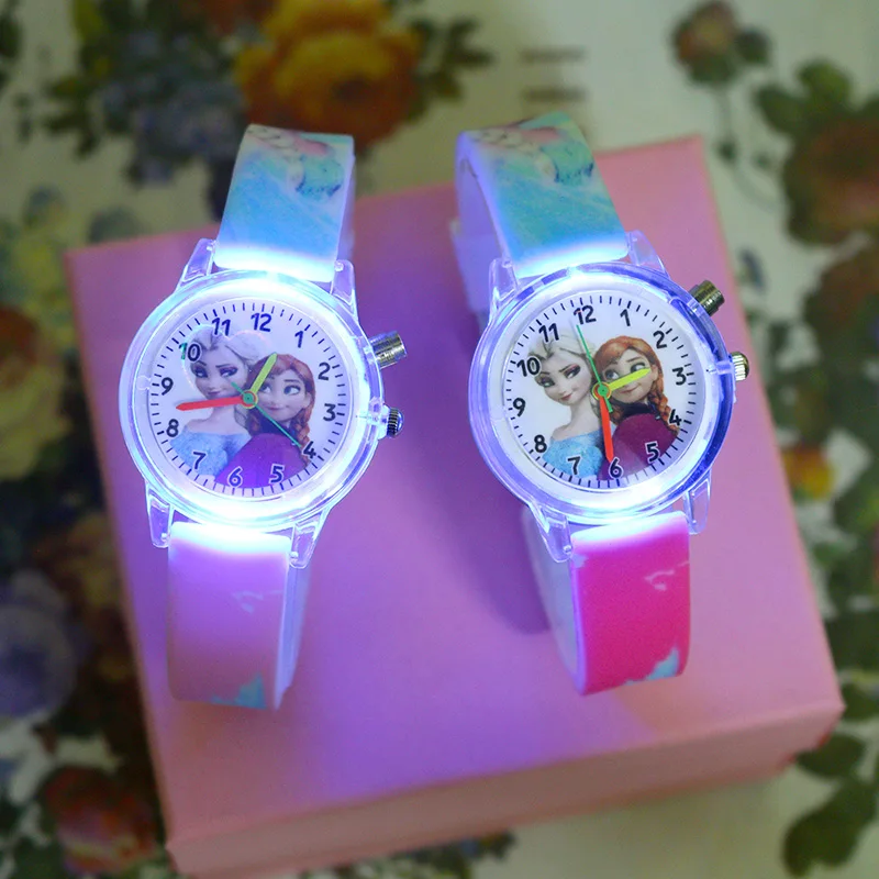 Disney Flash Licht Mädchen Elsa Uhren Kinder mit Armband Silikon Armband Prinzessin Kinder Uhren Student Uhr reloj infantil