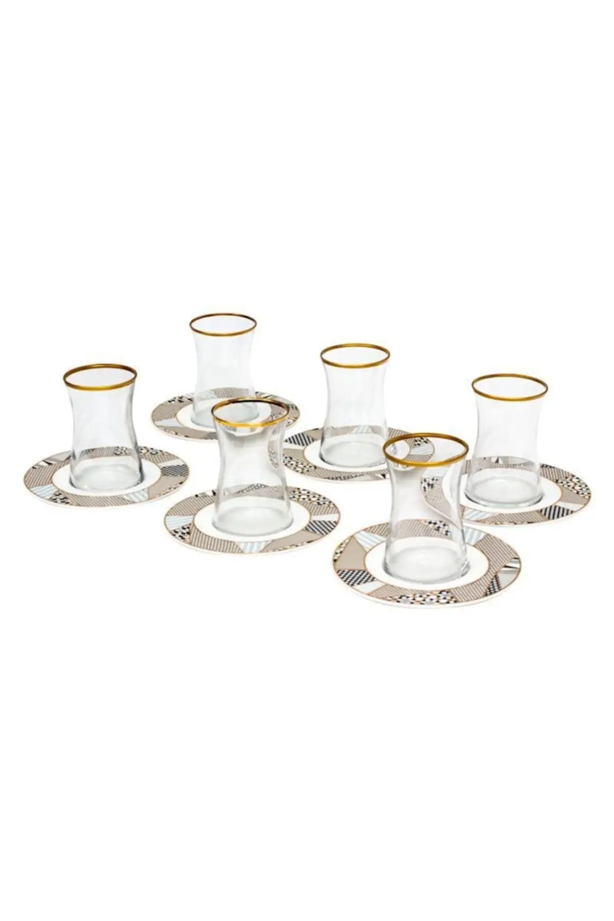 

Tsimetric line pattern 6 person Tea Cup set Saucer-02 Turkish Tea Cup Glass Cup Glass Cup