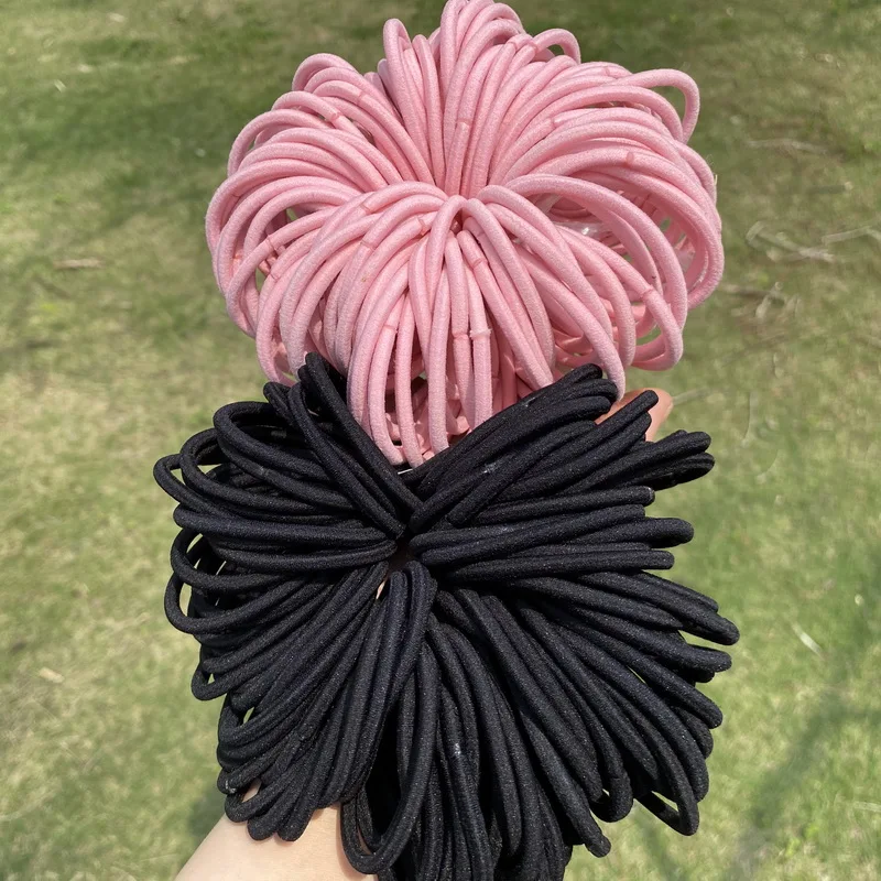 100pcs/lot 4mm Thick Nylon Hair Rubber Bands For Girls Elastic 5cm Scrunchies Kids Hair Tie Rope Gum Ponytail Headband Wholesale