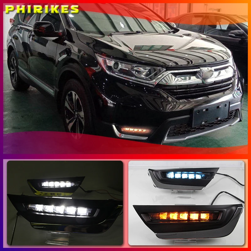 

High match For Honda CRV CR-V 2017 2018 LED DRL Driving Daytime Running Light fog lamp with yellow turn signal style Relay