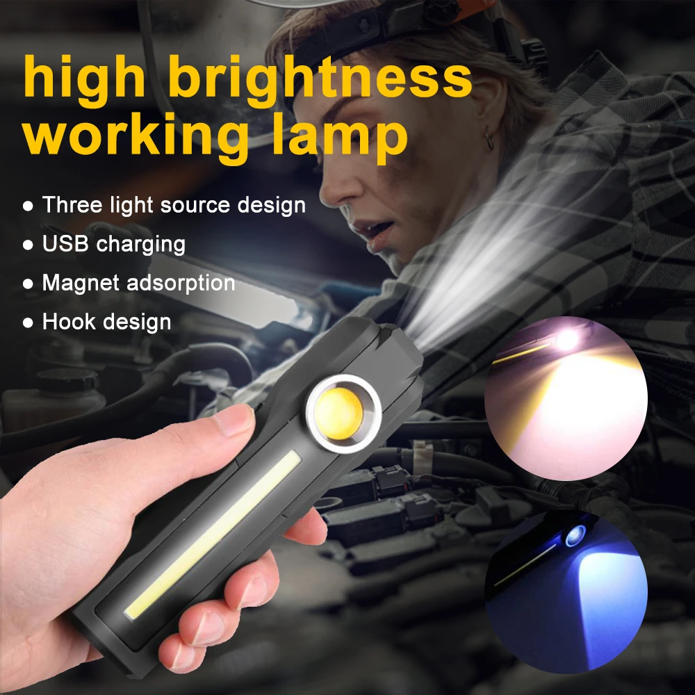 Rechargeable Camping Work Flashlight Magnetic Stick Light Super Bright Two Colors Available