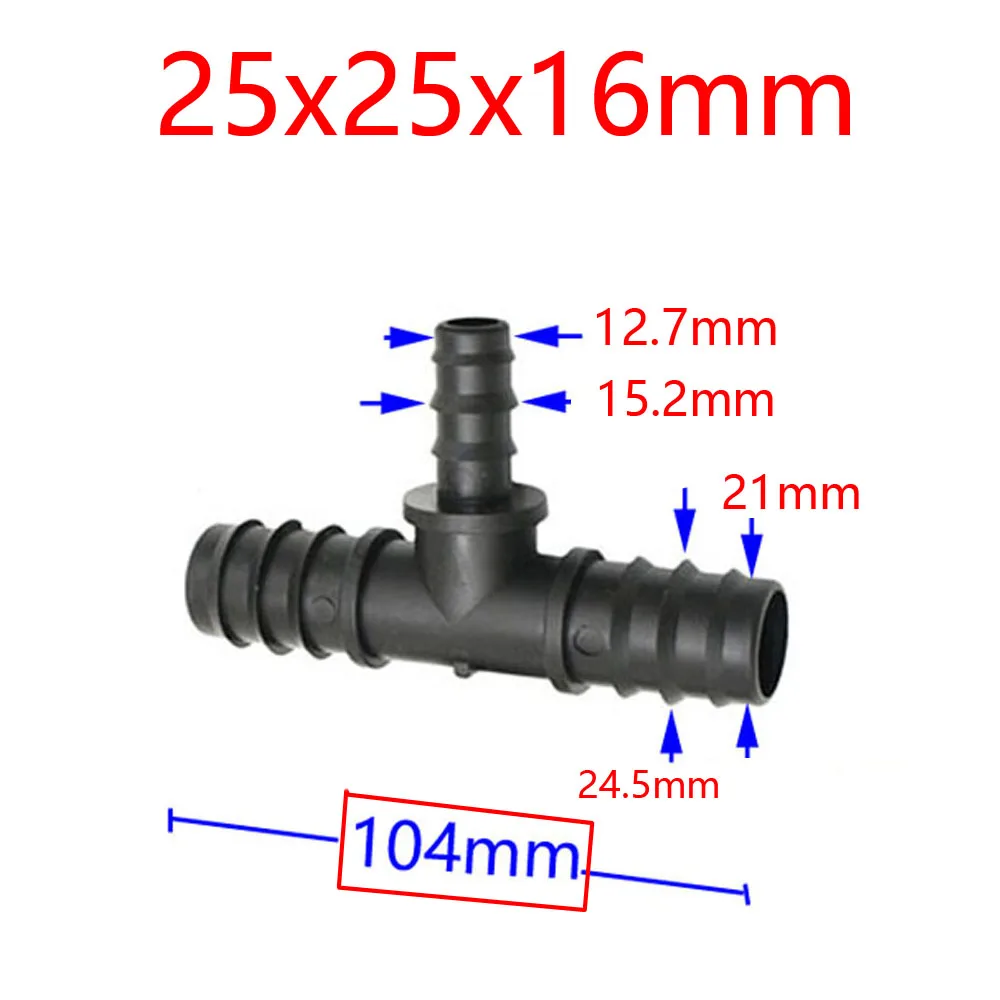 Wąż ogrodowy 25mm 20mm 16mm Pe Tube złącze Tee redukcja wody Splitter Tap rury nawadniania kolczasty Tee łącznik kroplówki Adapter