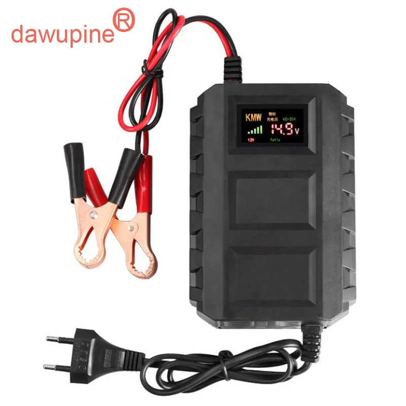 dawupine 12V 20A Car Battery Charger Lead-acid Battery Smart Charger For Motocycle Truck Water Bottle Dry Battery 220V EU Plug