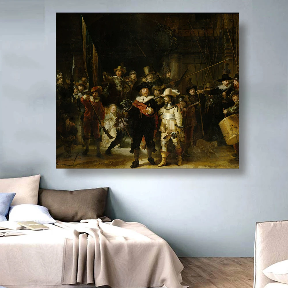 The Night Watch by Rembrandt Canvas Oil Painting Famous Artwork Poster Picture Modern Wall Decor Home Living room Decoration