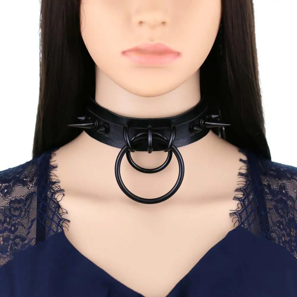 Black Spiked Choker Goth Leather Spike Collar Necklace For Women Men Studded chocker girls Gothic Jewelry