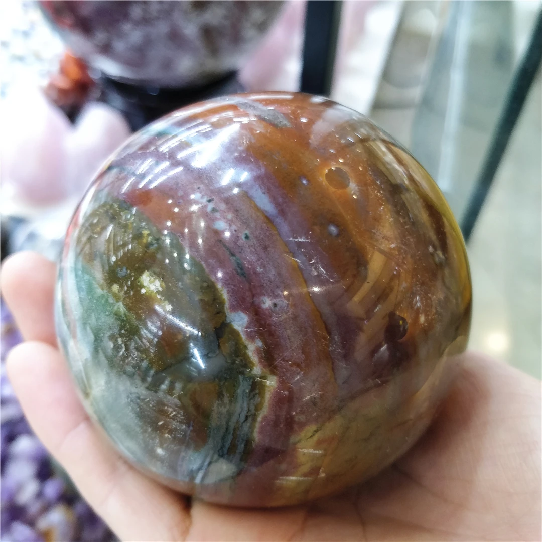 1.5KG Large Size Natural Ocean Jasper Ball Scenery Stone Crystal Sphere Art Aesthetic Living Room Furnish And Decorate Feng Shui