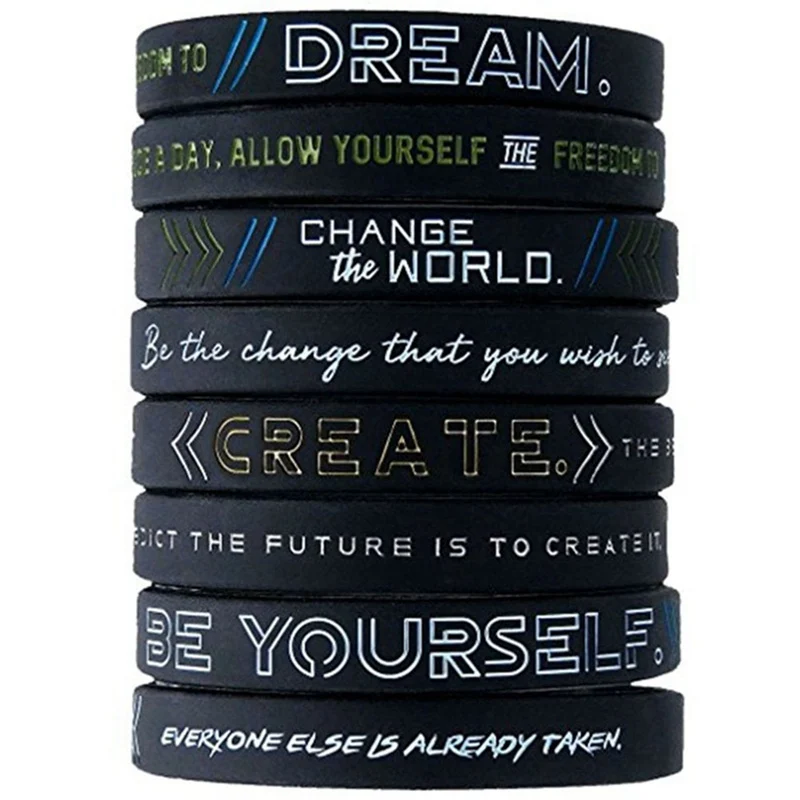 1pc Dream Change the World Be Yourself and Create Inspirational Motivational Silicone Wristbands in Adult Unisex Punk Bracelet