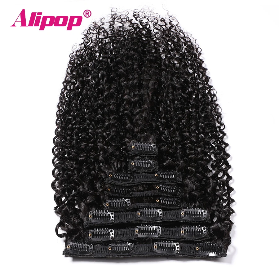 Clipe encaracolado malaio em extensões de cabelo humano, 100% cabelo natural, cabelo remy, emaranhado, 120g, 8pcs set