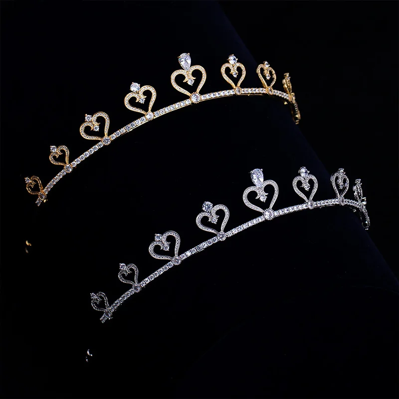 TIRIM Cute Heart Shape Crystal Tiara Simple Full Cubic Zirconia Crown Hair Jewelry Accessories Pageant Headpiece