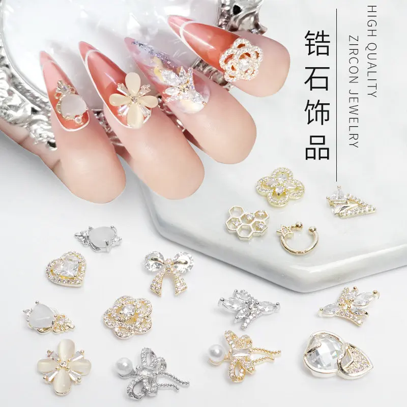 10pcs/lot 3D Love Flower Zircon Crystals Metal Alloy Rhinestones Jewelry Nail Art Decorations Nails Accessories Charms Supplies