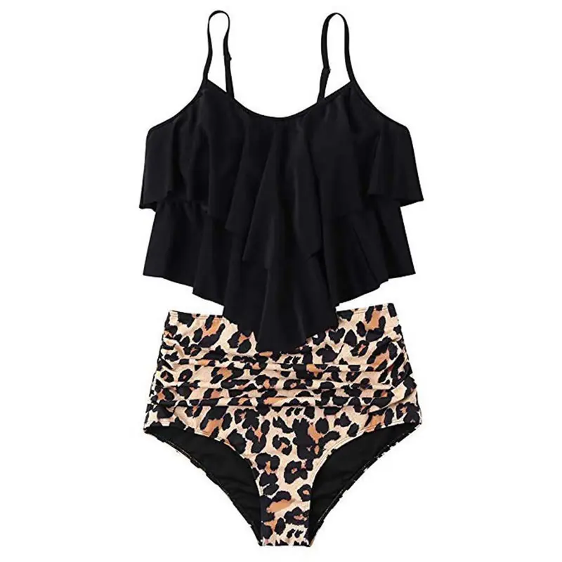 Women Bikini Swimwear Swimsuit Sexy Ruffled Leopard Print Set Bathing Suit