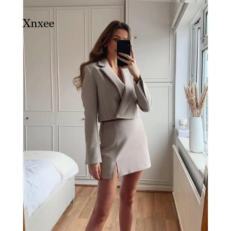 2021 Two-Piece Women\'s Suit Short Lapel Slim Mini Skirt Elegant High Fashion Chic Ladies Blazer