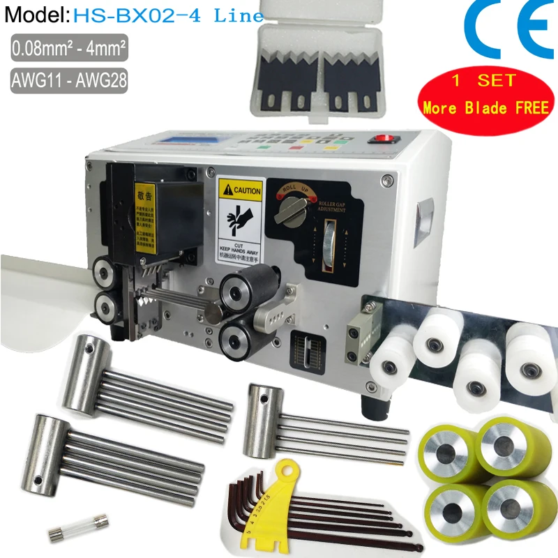 

HS-BX02 4-Line Automatic Wire Stripping Machine Electric Cable Cutter Stripper Tool up to 4mm² with Blade Set (110V/220V)