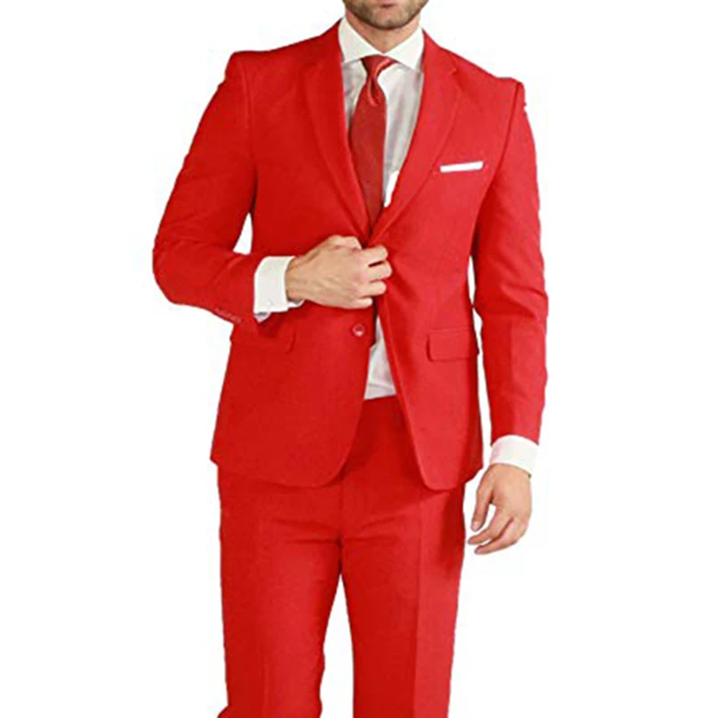 Rosso Abiti Da Uomo Doppio Petto 2 Pezzi (Giacca + Pantaloni) ha raggiunto il picco Collare Slim Fit Abiti per la Cerimonia Nuziale Del Partito di Pranzo Smoking