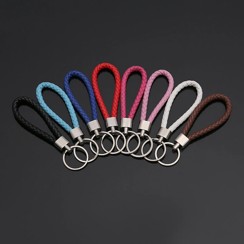 Unisex Car Pendant Woven Rope Key Ring Braided Keychain PU Leather Bag DIY