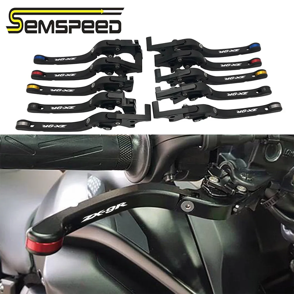 SEMSPEED ZX-9R logo CNC Foldable Brake Clutch Levers Handle Grips End For Kawasaki ZX9R ZX 9R 2000 2001 2002 2003 Accessories