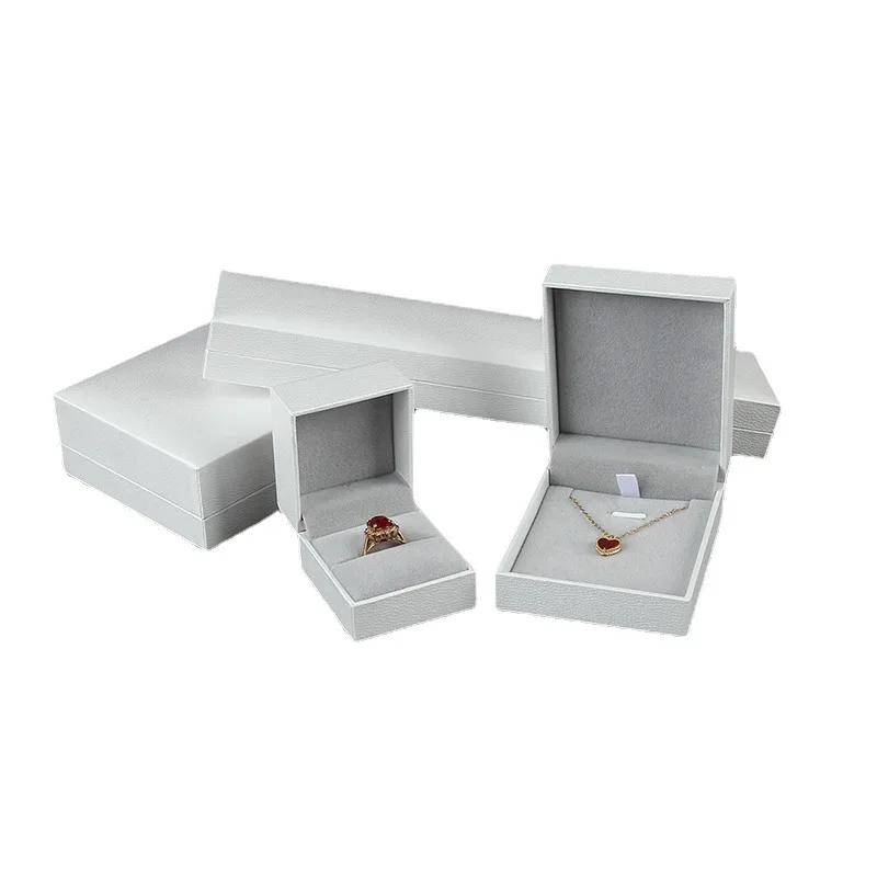 Wholesale Ring Earrings Jewelry Packaging Box for Business Superior Gift Necklace Ear Studs Bracelet Bangle Storage Box White