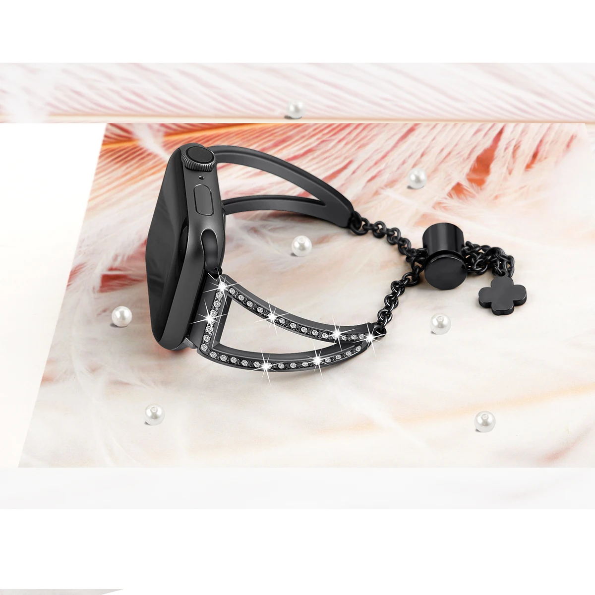 Metal diamond strap Compatible with Apple watch 44mm 42mm 40mm 38mm Women replacement bracelet strap for iwatch 7 6 5 43 SE band