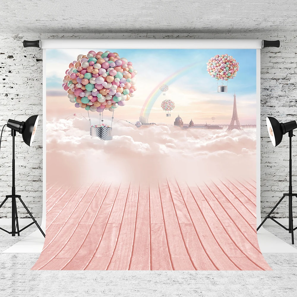 

VinylBDS Summer Dream Colorful Balloons Photograph Backgrounds Wooden Floor Camera Fotografica Rainbow Photo backdrops