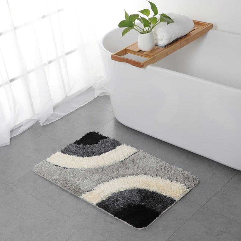 Geometric Style Bathroom Mat, Rectangular Bathroom Carpet, Toilet Mat Set, Water Absorption Bath Mat, 3 Pcs