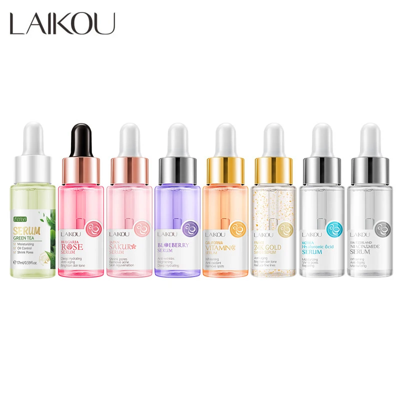 8pcs LAIKOU Hyaluronic Acid Face Serum Rose Sakura VC 24K Gold Snail Essence Moisturizing Repairs Skin Shrinks Pores Face Care