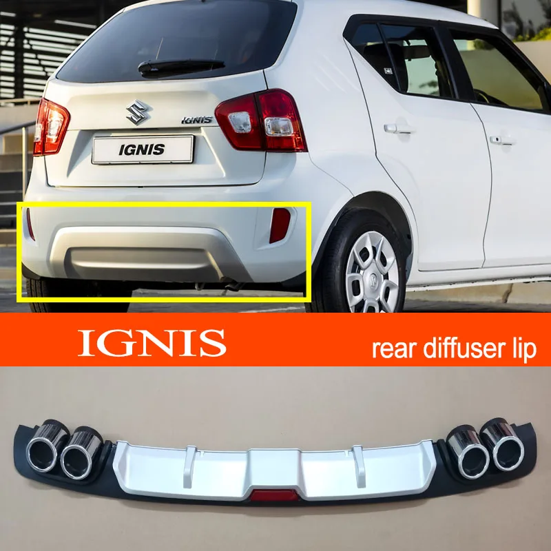 IGNIS ABS Plastic Silver / Black Car Rear Bumper Rear Diffuser Spoiler Lip for Suzuki IGNIS