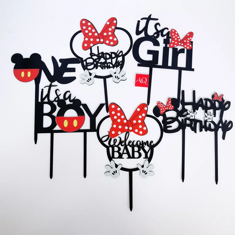 Cartoon Happy Birthday Cake Topper Acrylic Cute Animal Cupcake Topper for Kids 1st Birthday Party Cake Decorations Baby Shower