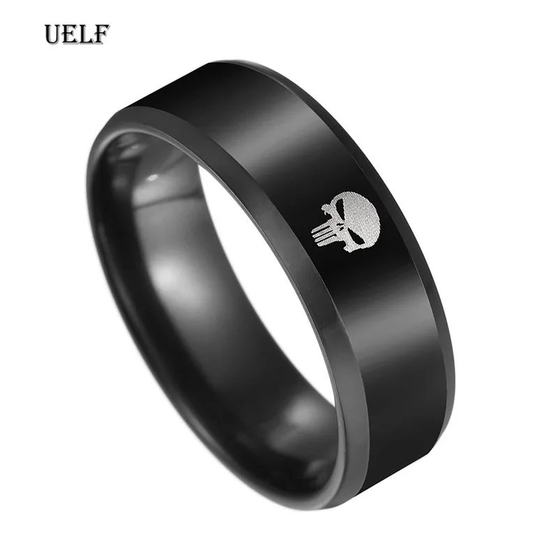 Uelf titanium stainless steel rings for men skull  male finger  vintage ring black punk jewelry