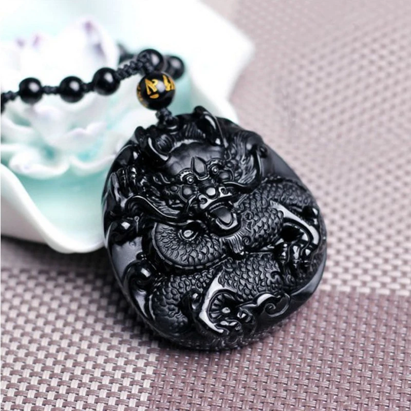 100% Original Obsidian Dragon Necklace Dragon Jade Pendant Necklace Obsidian Lucky Pendant Jade Jewelry