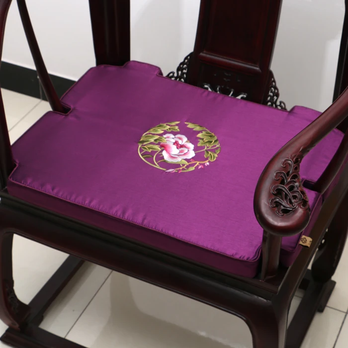 Custom Comfort Concave Armchair Cushion Dining Chair Gap Seat Pad Embroidery Flower Chinese Silk Satin Anti-slip Mat Home Decor