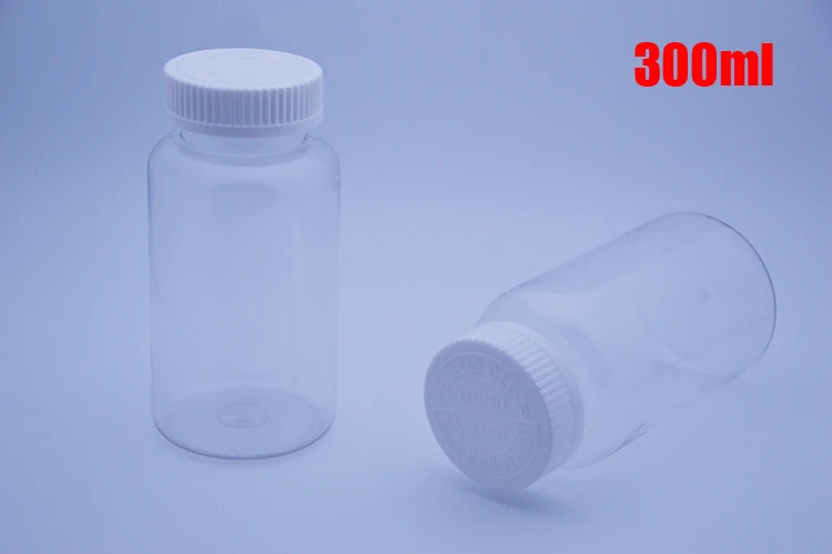 

20pcs 300ml Transparent PET Plastic Capsule Bottle, Sample Storage, Candy Container with White Child-proof Cap