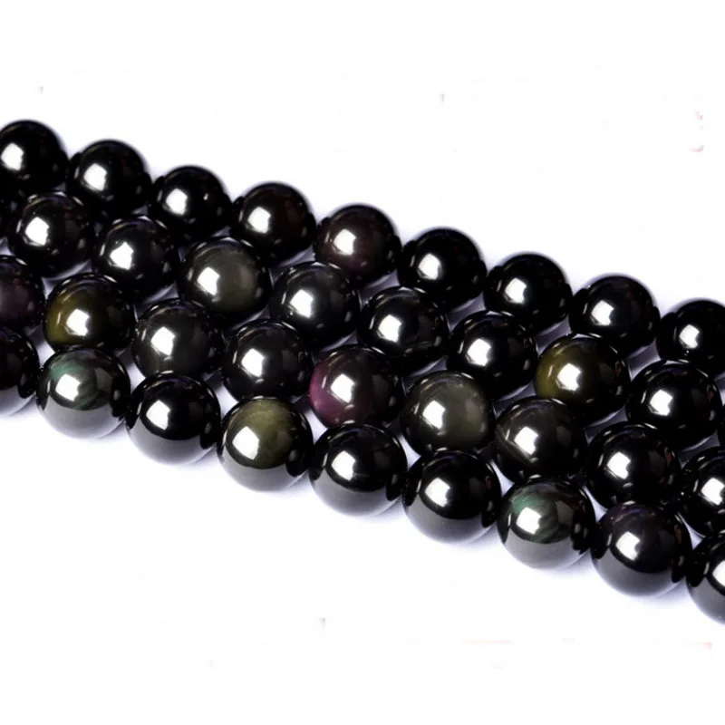 Natural Black Rainbow Obsidian Ice Black Loose Beads 4/6/8/10/12/14 MM Fit Diy Charm Bracelet Beads For Jewelry Making Accessory