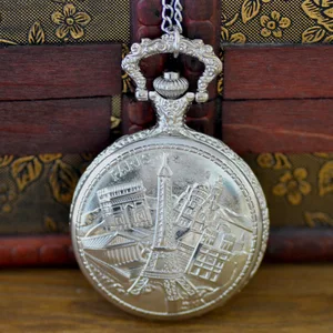 Большие винтажные карманные часы с изображением Парижа, башни, замка, серебристые карманные часы с изображением Парижа, башни, замка