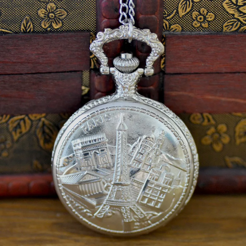 Large vintage Paris tower castle pocket watch hollow silver Paris tower castle pocket watch