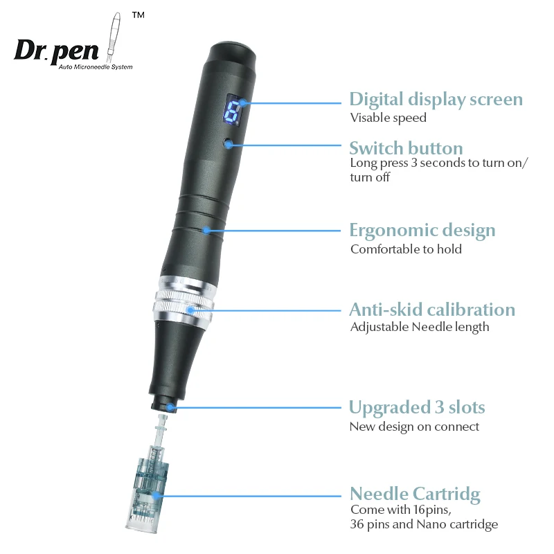 Authentic Dr. pen Ultima M8 With 12 Cartridge Wireless Professional Microneedling Pen Derma Pen for Beard Hair Regrow Skin Care