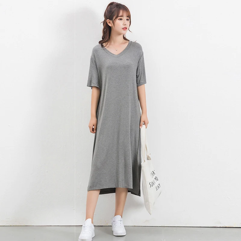 

Loose Modal Sleep Dress Women Cotton Short-sleeved Summer Sleepshirts Women Nightdress Long Slit Nightgown Novelty Clothing