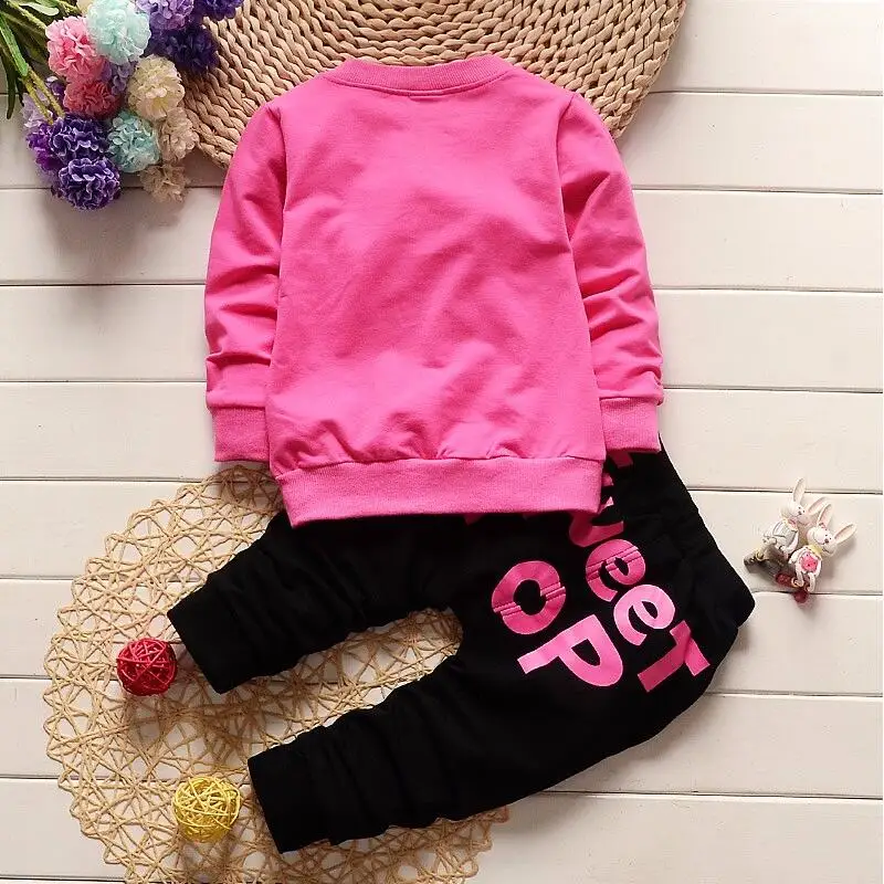 New Spring Autumn Girls Clothes Set Children Long Sleeve O-Neck Tops Pants 2pcs Kids Fashion Casual Bow For Baby Letter Outfit