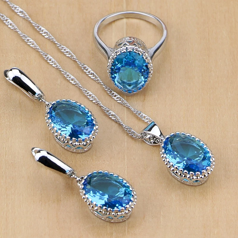 Natural 925 Silver Jewelry Sky Blue Australian Crystal Jewelry Sets For Women Earring/Pendant/Necklace/Ring