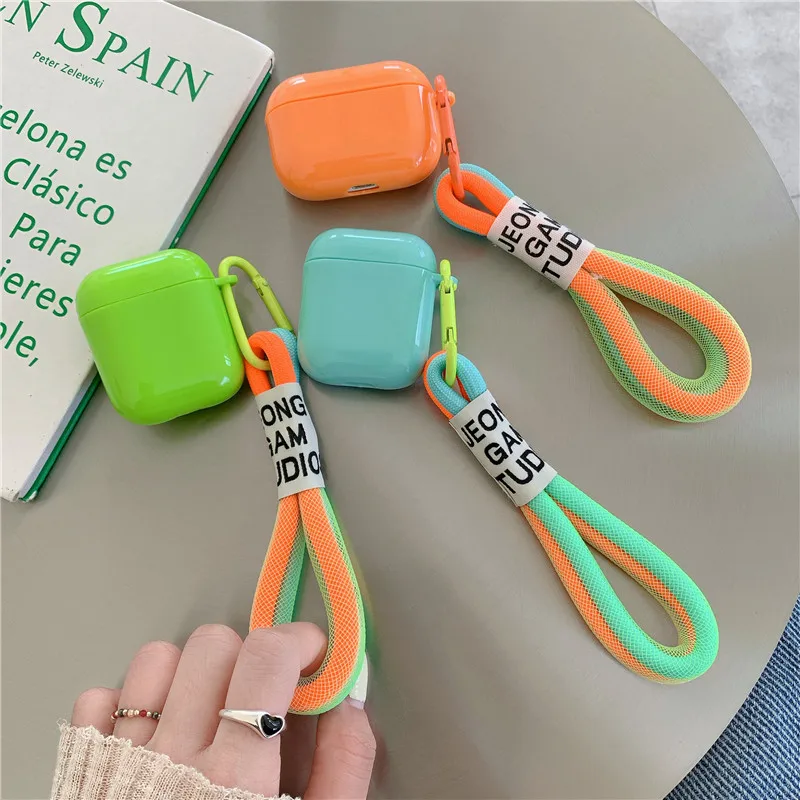 INS الموضة الفلورسنت اللون حزام اليد الحال بالنسبة AirPods 1 2 ل Airpods 3 برو سماعة سيليكون لينة محمية غطاء لطيف لينة