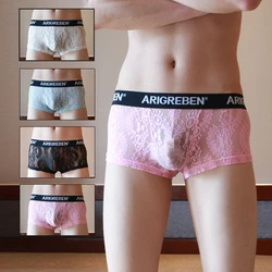 Sexy Men's Lace Boxers Underwear Through Boxer Shorts Erotic Underpants Shorts Panties Sexy Full Lace Strap Men's Underwear