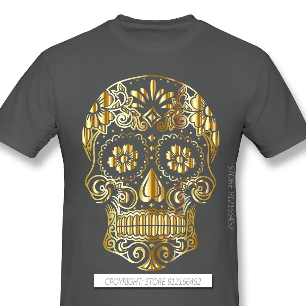 Mexican Sugar Skull Funny 2021 Popular New Arrival TShirt Gold Sugar Skull Oversize Cotton Shirt For Men T-Shirt