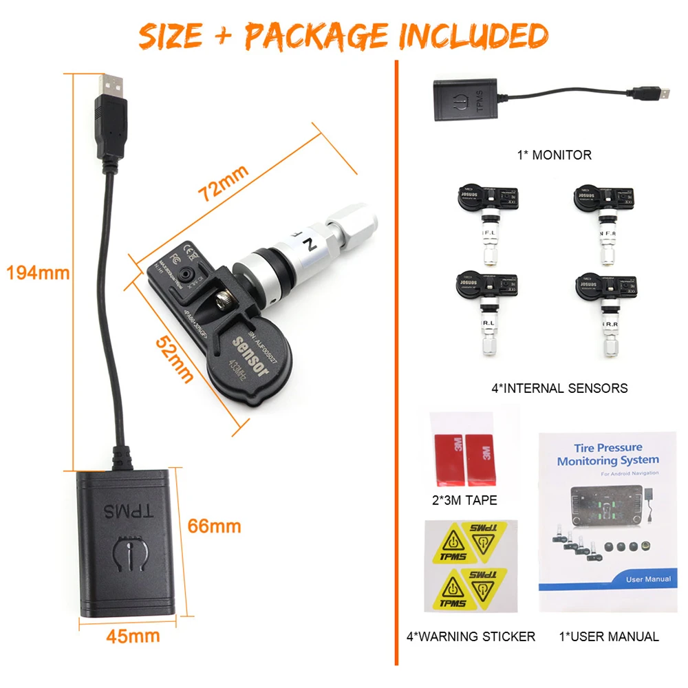 

ZWNAV Built-in and External TPMS Car Tire Pressure Monitoring System Car 4 External Sensor Alarm System Improve Fuel Efficiency